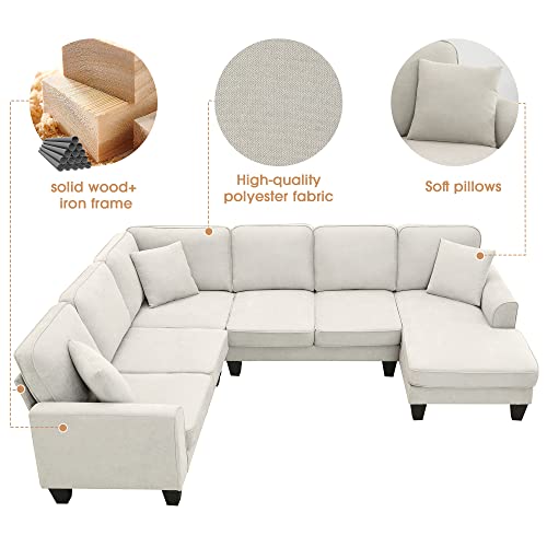 Modern U Shape Sectional Sofa for Living Spaces - Beige