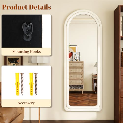 63x24 Arched Full Body Mirror with Stand for Living Room, Bedroom - White