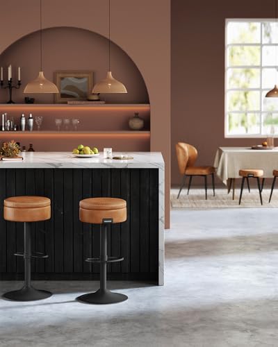 Caramel Brown Mid-Century Modern Bar Stool with Storage and Swivel