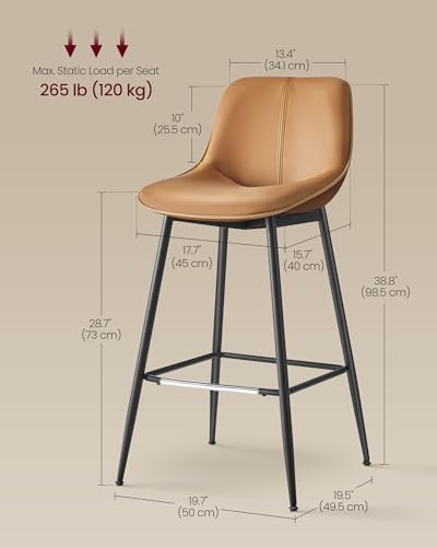 2-Bar Stool Set with Backrest for Kitchen Island and Home Bar
