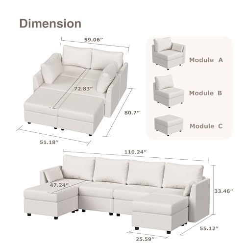 Modular Sectional Sofa with Memory Foam and Storage: U-Shaped for Living Room