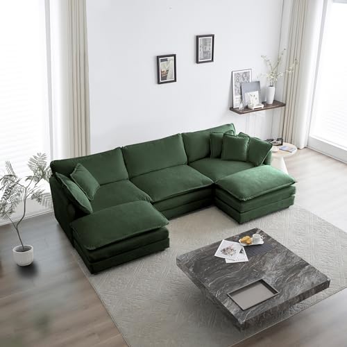 Modular Sectional Sofa for Living Room, 111.5 Inch U Shaped Couch Set with Ottoman