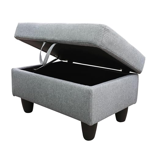 CDT MEDIA Dark Grey L-Shaped Modular Sofa with Storage Ottoman