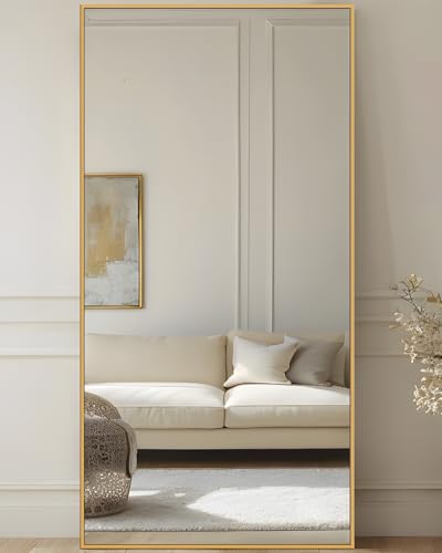 Oversized 78x38 Arched Full Length Mirror with Stand - Freestanding or Wall-Mounted in Gold