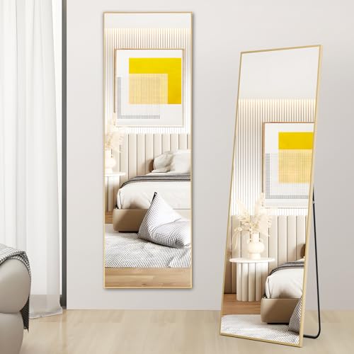 Gold Finish 59x16 Full Body Floor Mirror with Stand