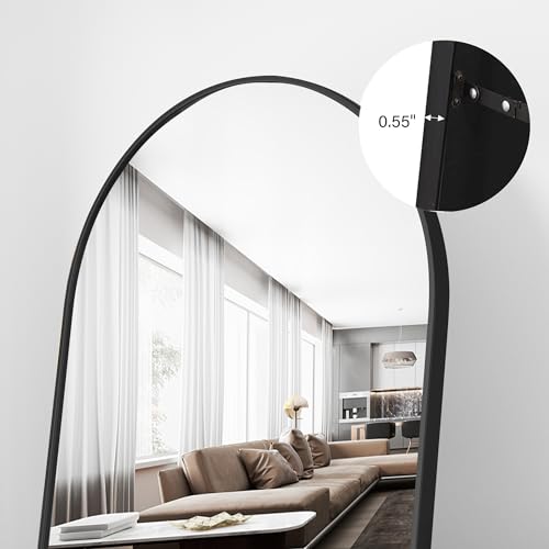 Black Arched Floor Mirror, 56x20, Standing or Leaning, Bedroom Mirror