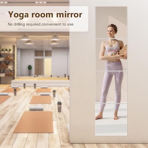 Unbreakable Mirror Tiles for Bedroom Home Gym Door, Full Body Shatterproof Mirror Stickers for Walls (4pcs)