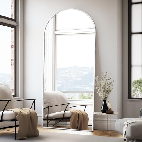Arch Full Length Mirror with Stand for Bedroom - White