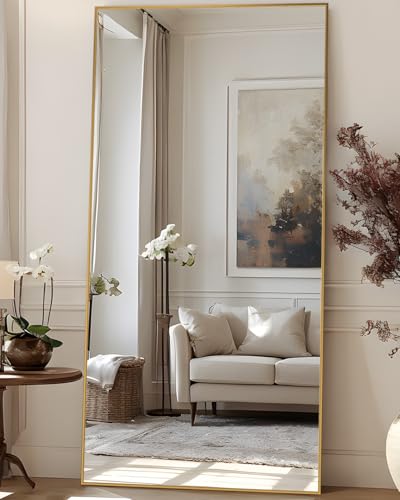 Oversized 78x38 Arched Full Length Mirror with Stand - Freestanding or Wall-Mounted in Gold