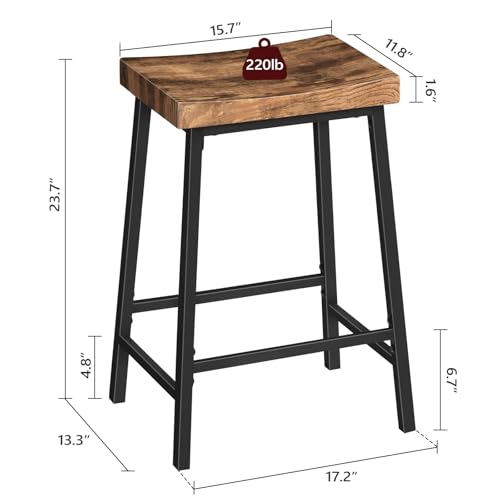 Set of 2 Industrial Style Bar Stools with Footrest, Counter Height, for Kitchen, Dining Room, Bar - Rustic Brown/Black