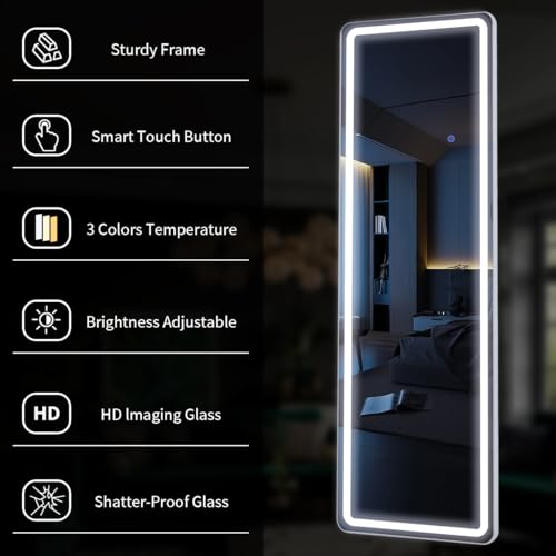 Full Length LED Mirror with Stand for Living Room and Cloakroom, White (63x20)
