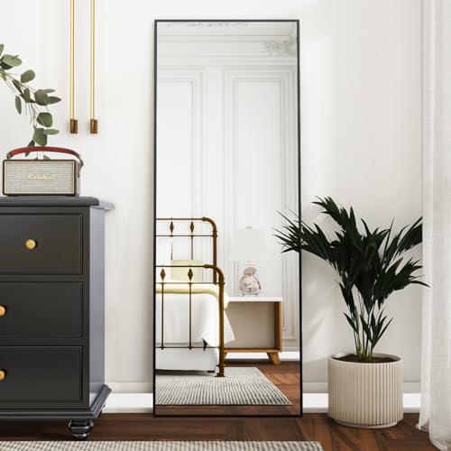 Black Aluminum Alloy Full-Length Floor Mirror, 21x57 - Bedroom & Living Room