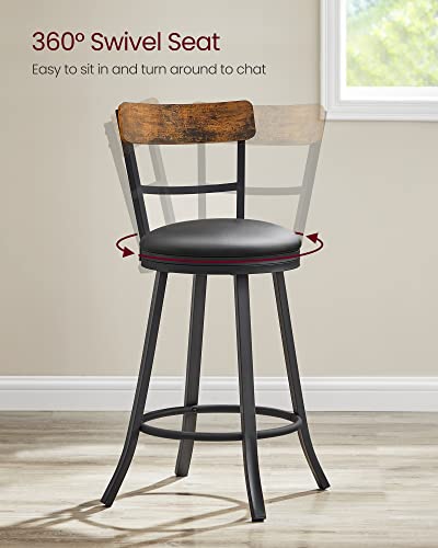 Swivel Bar Stool with Back for Kitchen Island, Black and Rustic Brown