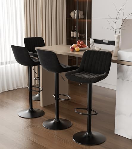 2 Black Swivel Kitchen Bar Stools - Adjustable Height & Modern Design