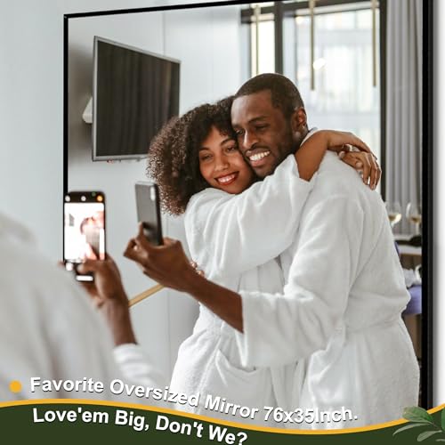CDT MEDIA Black Aluminum Oversized Full-Length Mirror - Free Standing, Hanging, or Leaning