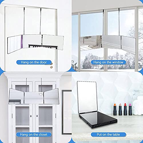 3 Way Hair Cutting Mirror with Adjustable Height Hooks and 5X Magnification, for Makeup and Hair Styling.