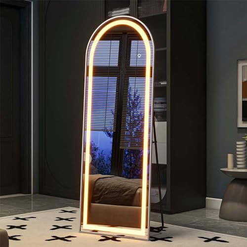 Full Length LED Arched Mirror with Stand for Living Room and Cloakroom