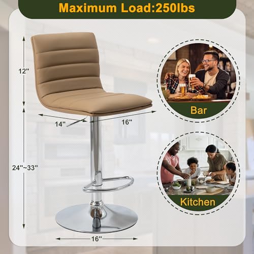Modern Adjustable Barstools: Set of 2 Swivel PU Leather Stools for Kitchen Island/Counter (Sand Color)