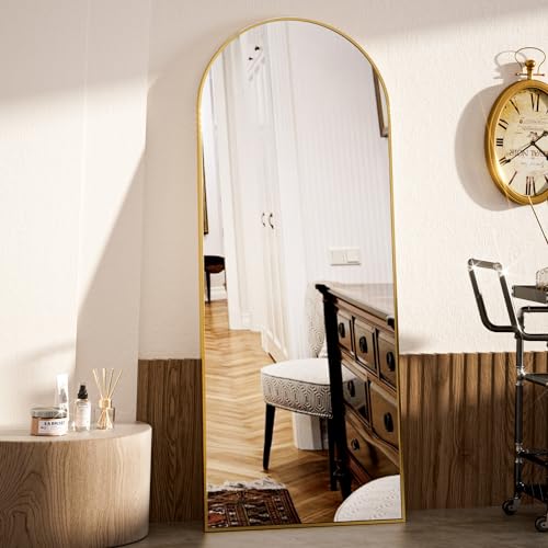 Full Length Arch Mirror with Stand, Gold, for Bedroom and Living Room