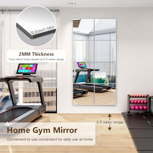 Unbreakable Mirror Tiles for Bedroom Home Gym Door, Full Body Shatterproof Mirror Stickers for Walls (4pcs)