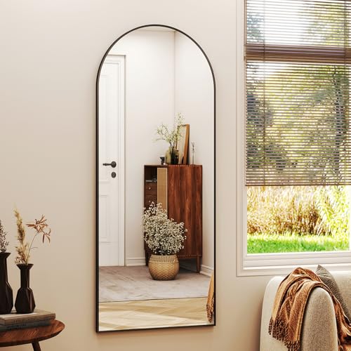 Black Floor Mirror - 21x 56 Rectangle, Aluminum Frame Free-Standing/Wall-Leaning Full-Length Mirror for Living Room, Bedroom, and Cloakroom.