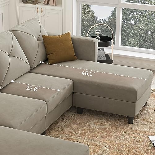 U Shaped Sectional Sofa with Double Chaises and Ottomans for Living Room - Velvet Light Grey