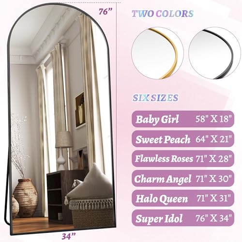Black Full Length Arched Floor Mirror for Bedroom and Living Room