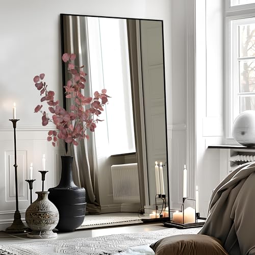 Oversized Full Length Mirror with Stand for CDT MEDIA - Black Aluminum Frame - Free Standing, Hanging or Leaning