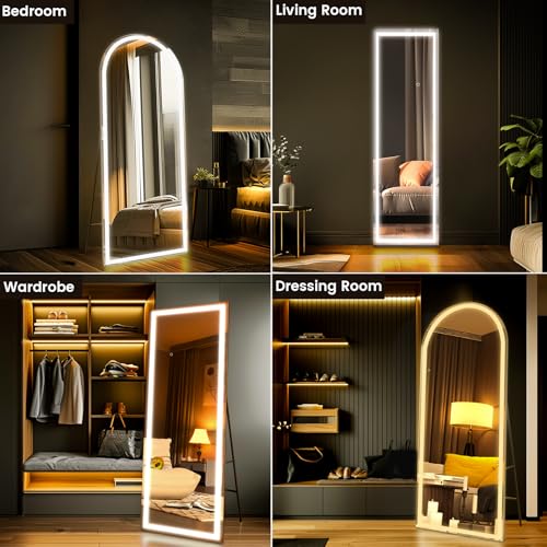 Dimmable LED Full-Length Mirror with 3 Color Modes - Black Frame