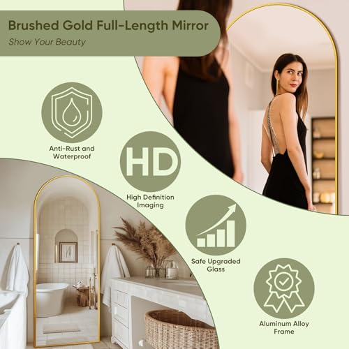 59x18 Arched Full Length Body Mirror - Gold, for Bedroom, Cloakroom, Living Room