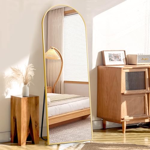 Full Length Free Standing Mirror with Thin Aluminum Alloy Frame for Bedroom, Living Room, and Dressing Room, 57 x 20, Gold