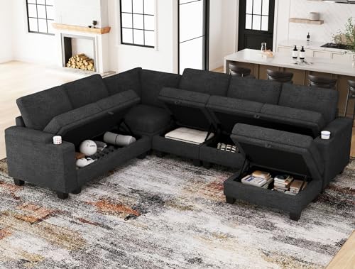 Space-Saving Dark Gray L-Shaped Sectional Sofa with Storage for Living Room