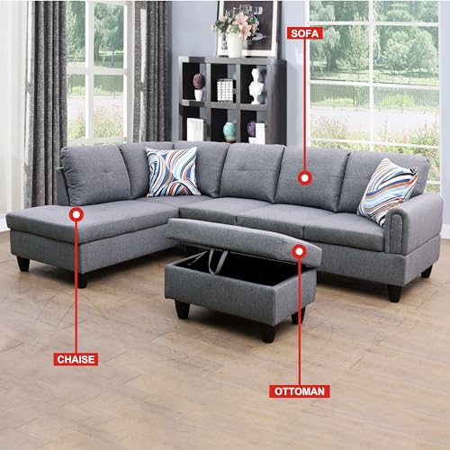 CDT MEDIA L Shaped Modular Sofa with Storage Ottoman - Dark Grey. Suitable for Apartments, Living Rooms, and Offices.