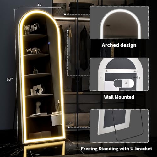 Full Length LED Arched Mirror with Stand for Living Room and Cloakroom