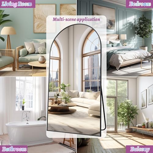 Black Full-Length Arched Floor Mirror for Modern Bedrooms and Living Rooms