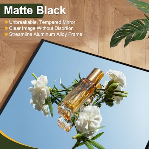 Oversized Full Length Mirror with Stand for CDT MEDIA - Black Aluminum Frame - Free Standing, Hanging or Leaning