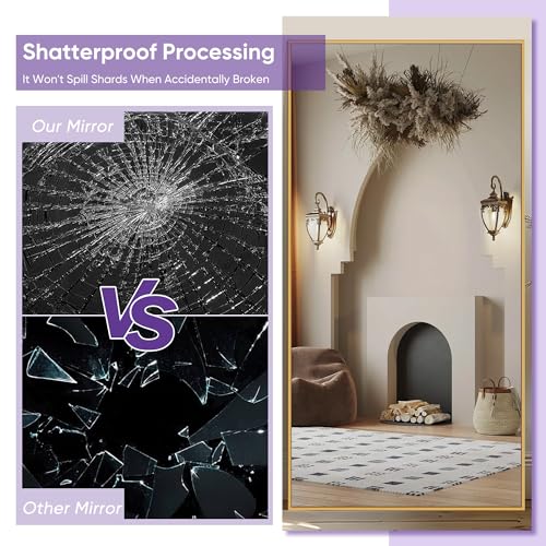 Oversized 78x38 Arched Full Length Mirror with Stand - Freestanding or Wall-Mounted in Gold