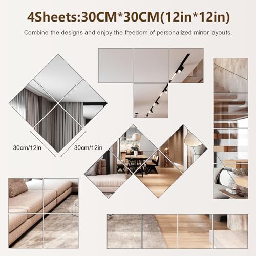 Unbreakable Mirror Tiles for Bedroom Home Gym Door, Full Body Shatterproof Mirror Stickers for Walls (4pcs)