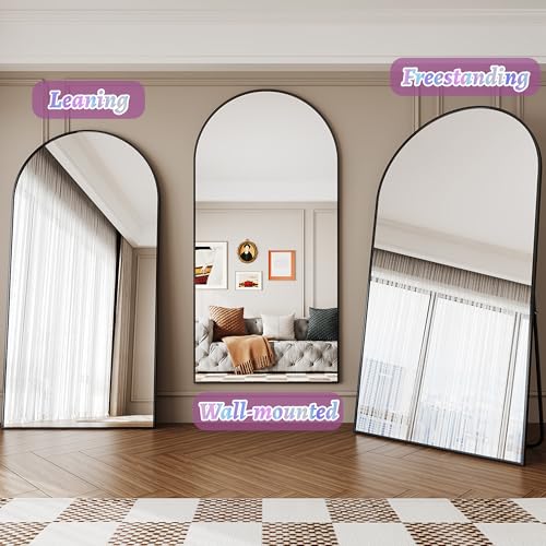 Black Full Length Arched Floor Mirror for Bedroom and Living Room
