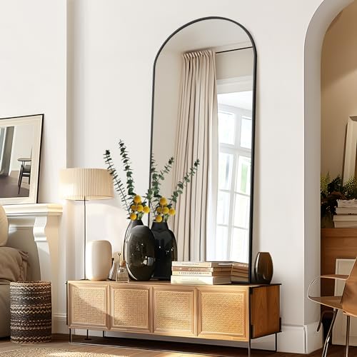 Full Body Mirror, 64x24, Black Arched Frame, Free Standing or Wall Leaning