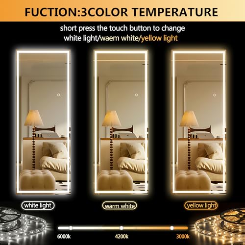 56 x 18 LED Full Length Mirror with Lights for Dressing, Dimmable, Safe to Use