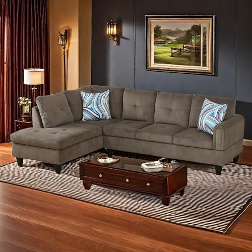 Modern 2-Piece Sectional Sofa Set for Living Room: CDT MEDIA L-Shaped Couch in Corduroy Fabric (Brown)
