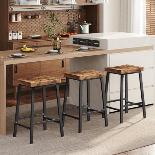 Set of 2 Industrial Style Bar Stools with Footrest, Counter Height, for Kitchen, Dining Room, Bar - Rustic Brown/Black