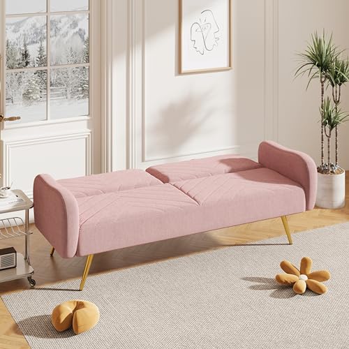 CDT MEDIA Sectional Sofa Bed with Adjustable Back, 2 Throw Pillows and Modular Design for Living Room, Bedroom, Apartment