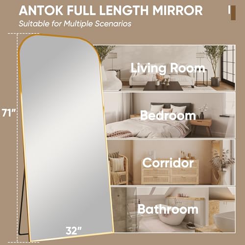 Antok Full Length Mirror: Large Arched Floor Mirror for Bedroom or Living Room, Gold