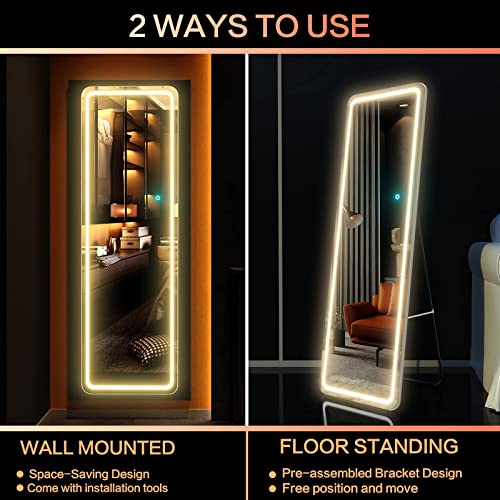 Full-Length LED Mirror with Dimmable Lights for Makeup and Dressing Area