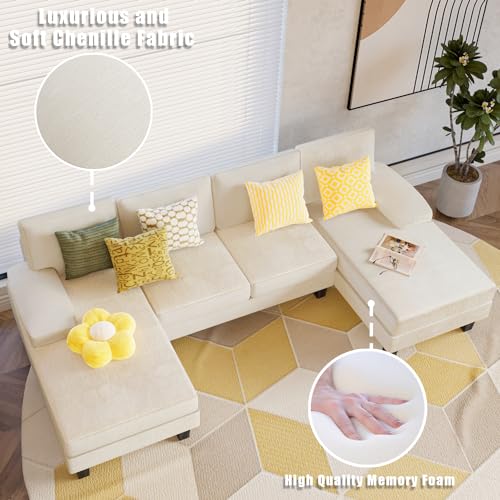 Convertible U-Shaped Sectional Sofa with Soft Chenille Fabric for Living Room