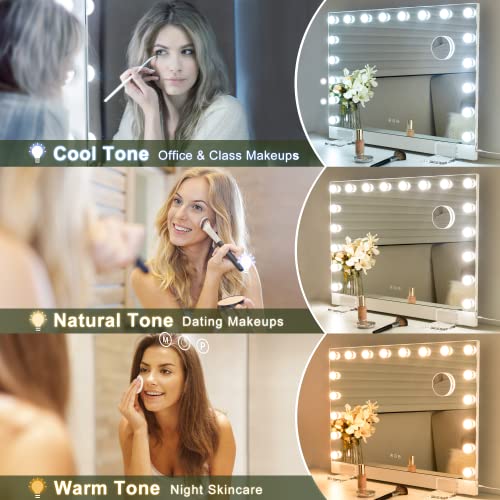 Hollywood Makeup Vanity Mirror with Dimmable LED Lights & Charging Station - Matte White
