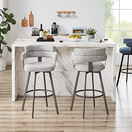 Grey 30 Inch Bar Stools Set of 2 with Full Back and Swivel - Modern Bar Height Stools for Kitchen Island, Dining, and Living Room