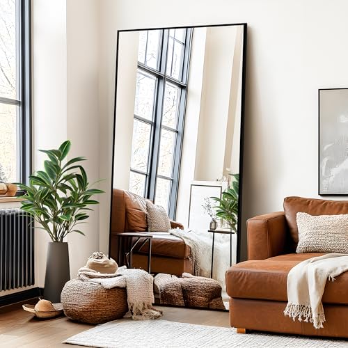 Black Full Length Mirror with Stand - Large Thin Frame